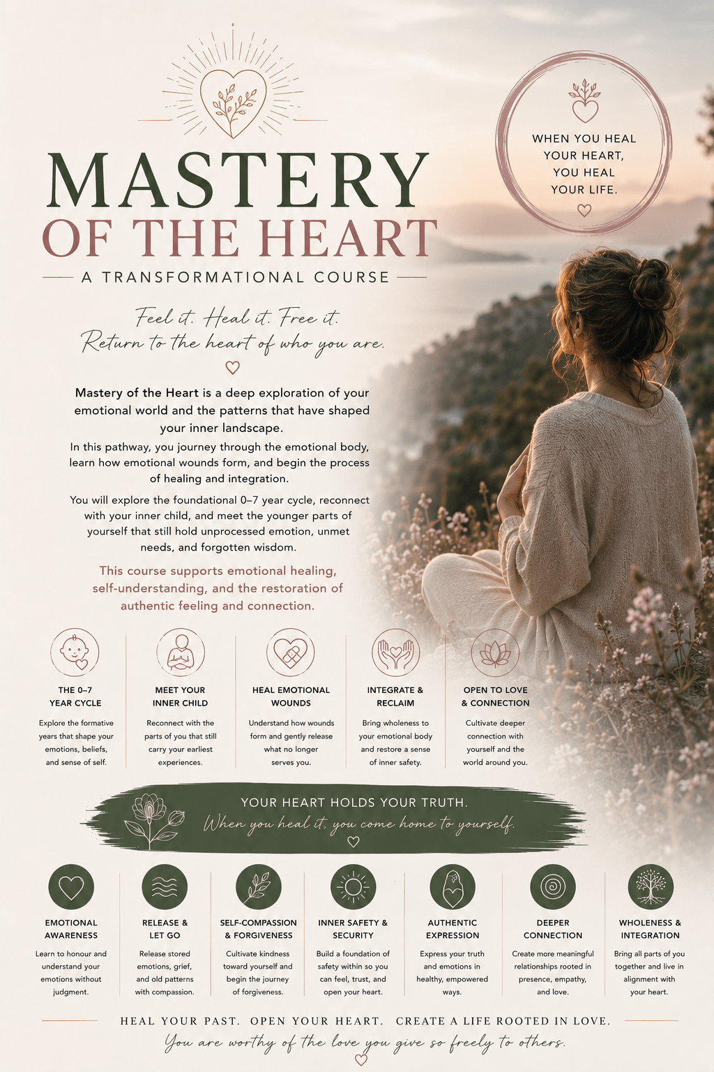 mastery of heart woman with hand on heart