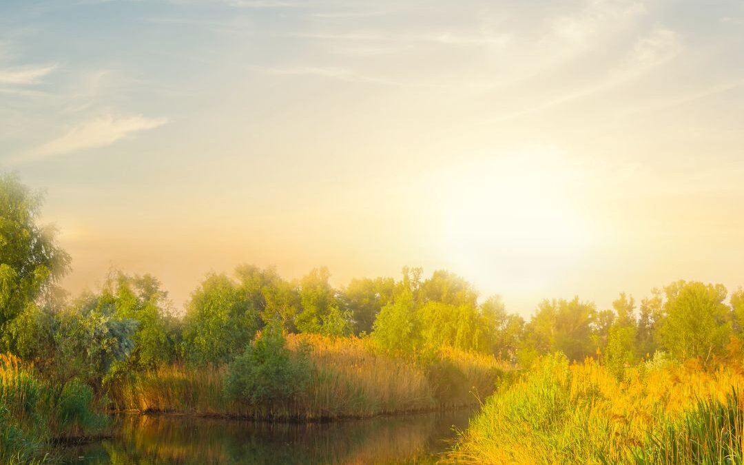 sun over lake