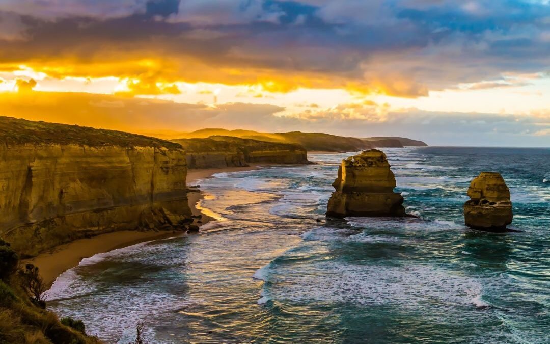ocean rocks and clouds